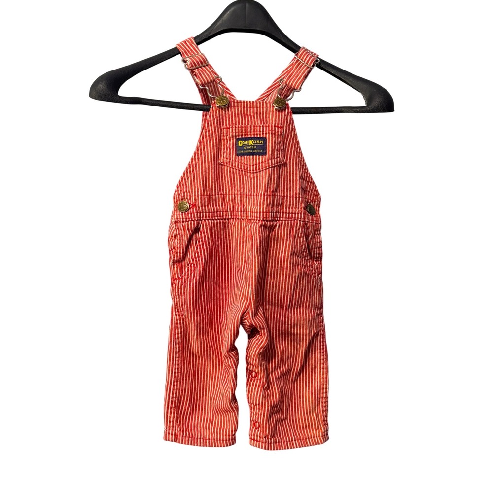 Vintage OshKosh paper tag Red Hickory Stripe Overalls Made in USA 12 Months